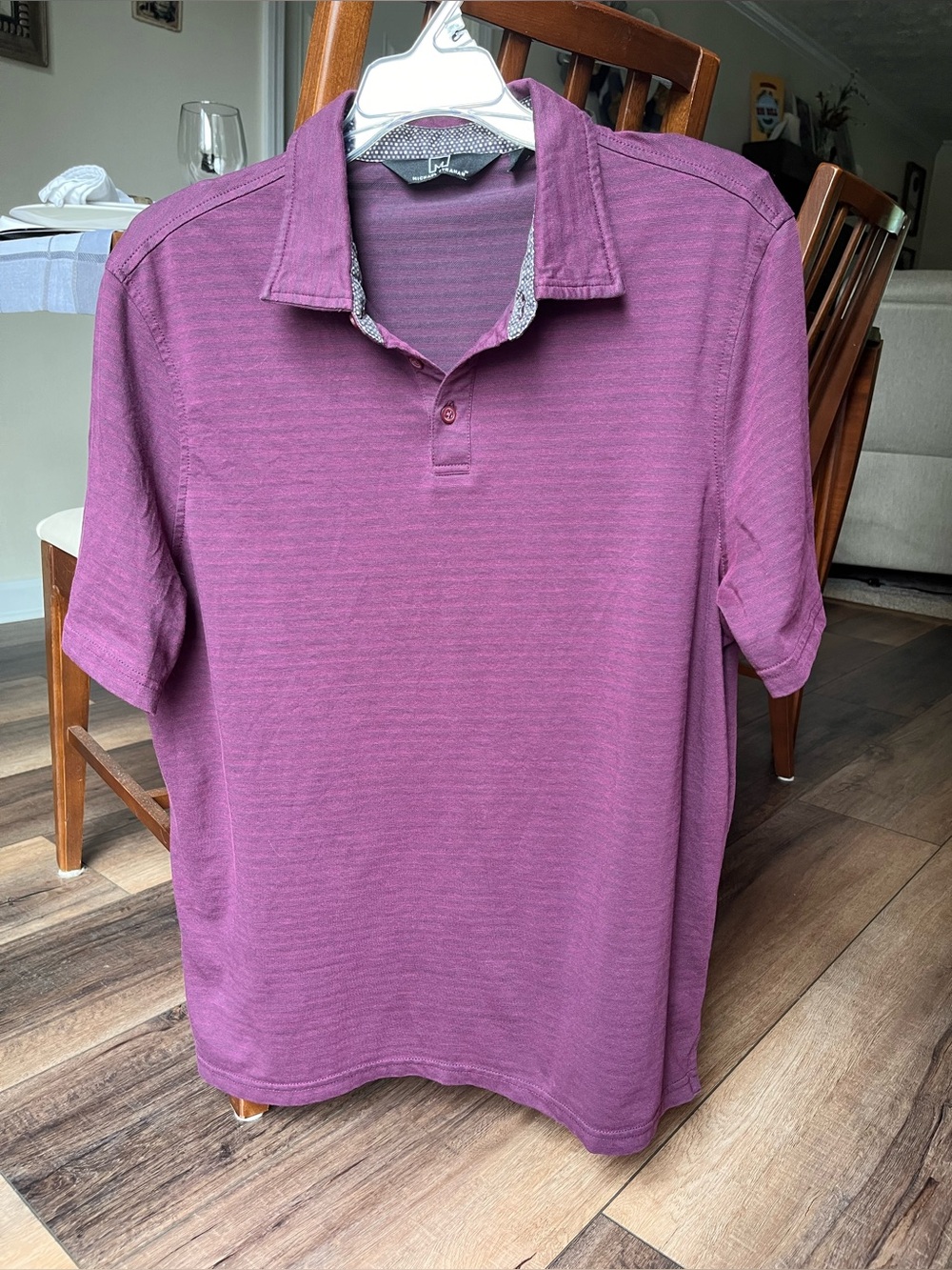 MSX Michael Strahan Polo Shirt Size Large! Plum stripe. Wear everyday or dress!